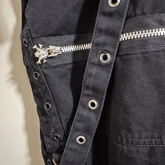 Tripp NYC Black suspender Cargo Pants with Silver Zippers hardware plus 22 2x - Picture 3 of 10